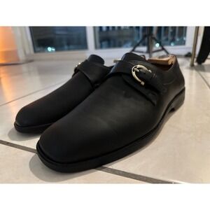 SALVATORE FERRAGAMO BLACK Leather Mens‎ Monk Strap Loafer Dress Shoes